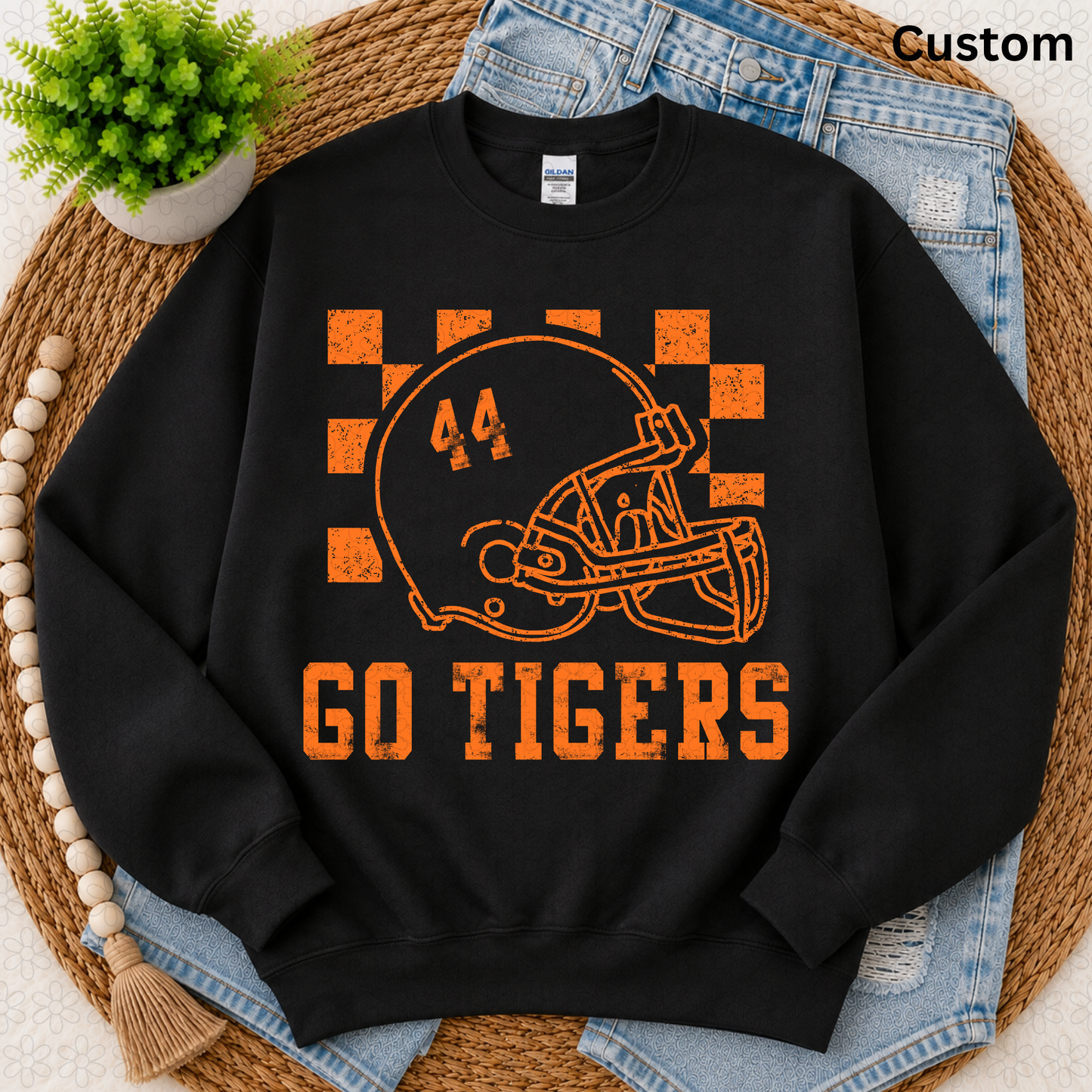 CUSTOM CHECKERED DISTRESSED FOOTBALL HELMET Completed Tee