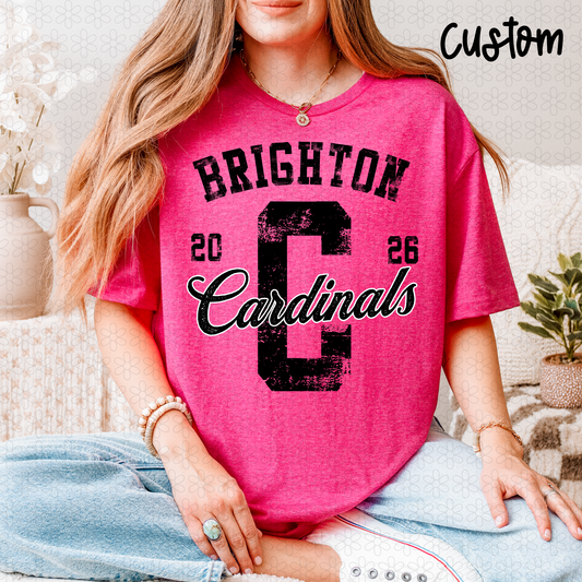 CUSTOM Distressed School Spirit Mascot Completed Tee