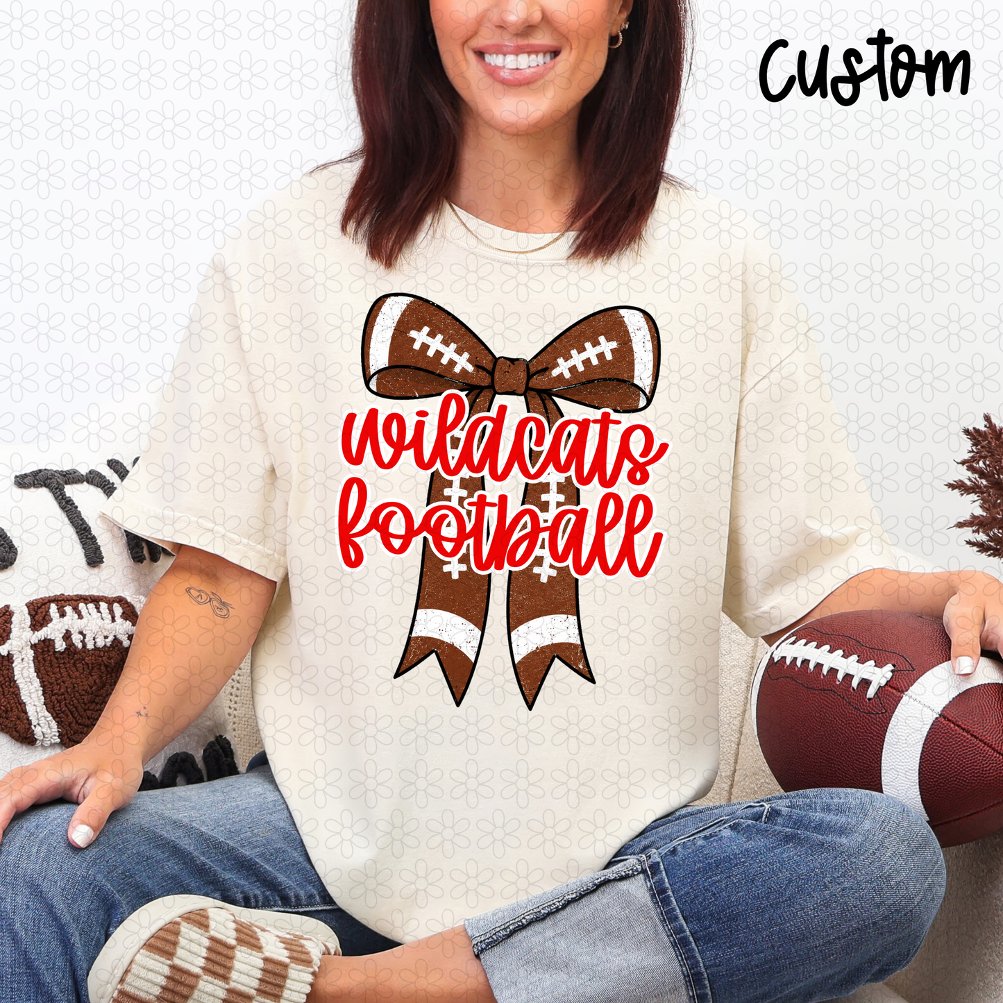 CUSTOM Football Bow Completed Tee