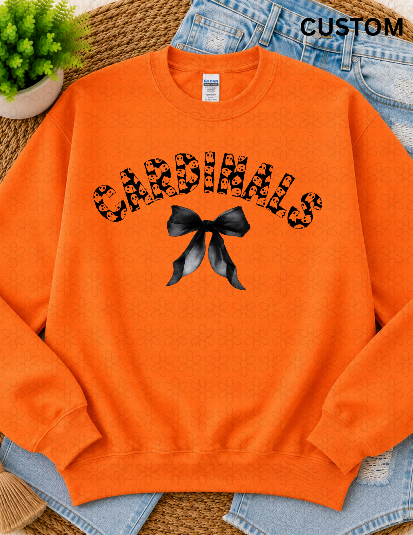 CUSTOM GHOST HALLOWEEN FONT BOW Completed Tee