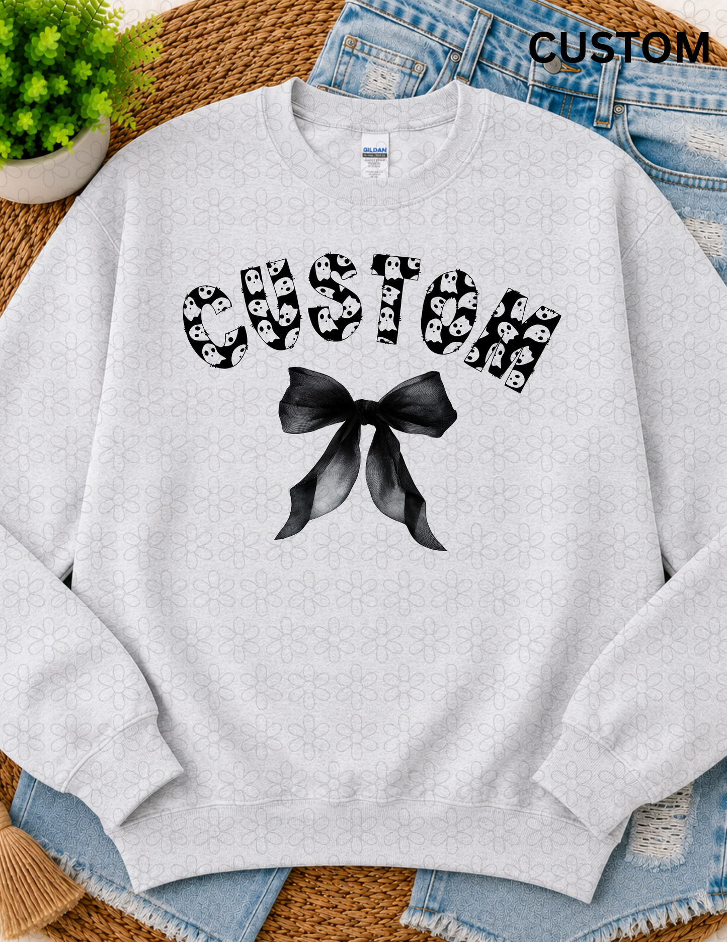 CUSTOM GHOST HALLOWEEN FONT BOW Completed Tee