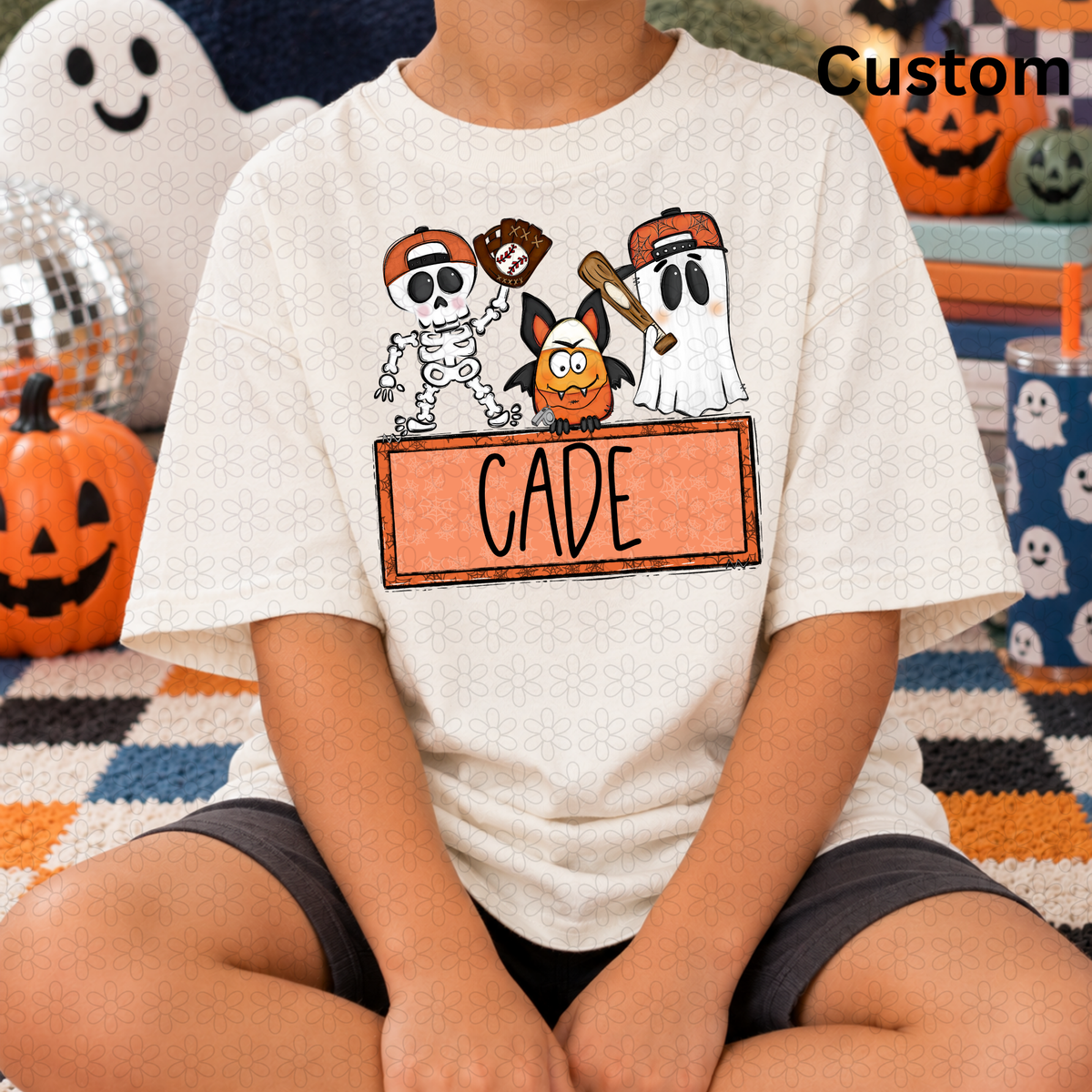 CUSTOM Halloween Baseball Nameplate Completed Tee