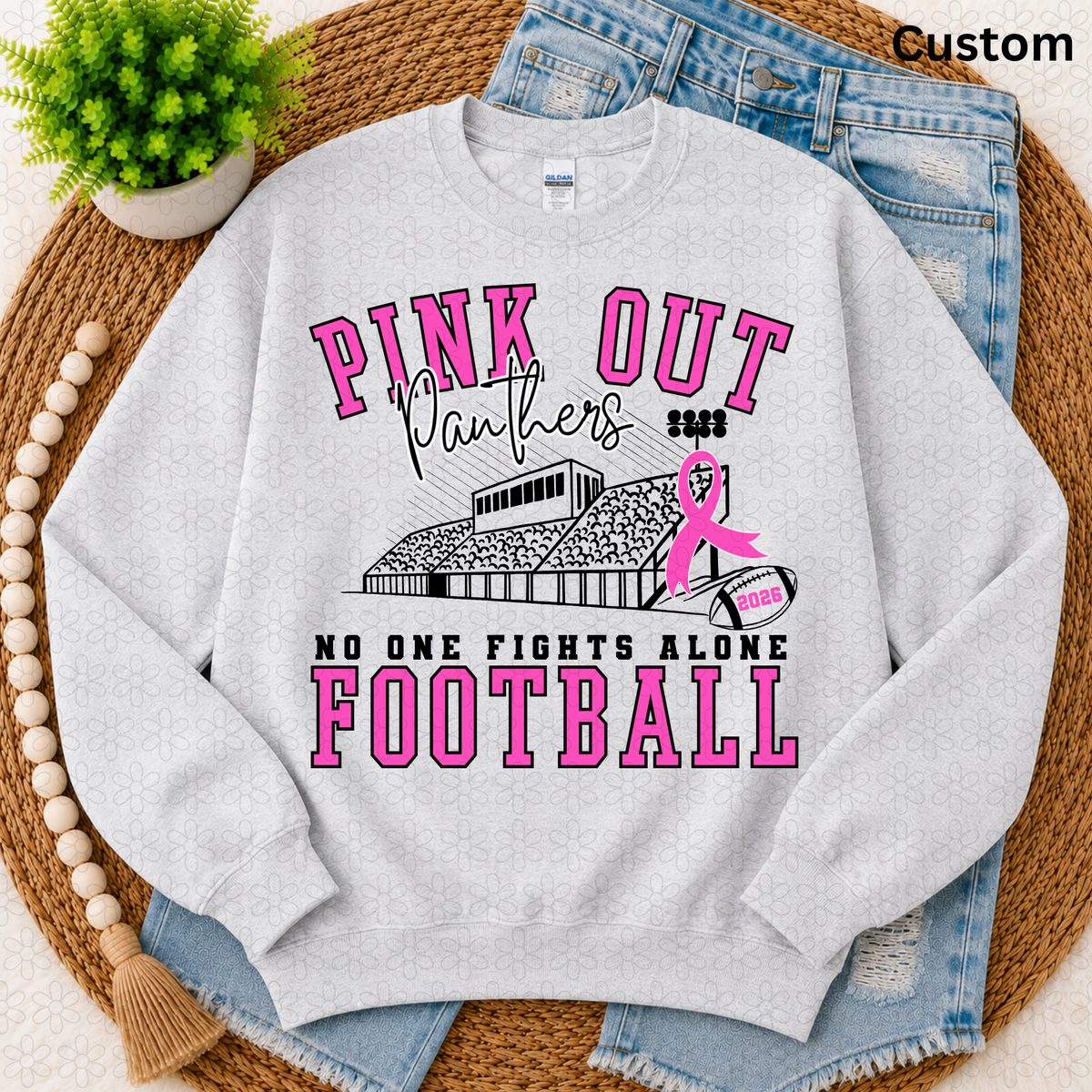 CUSTOM Pink Out Bleachers Mascot Football Completed Tee