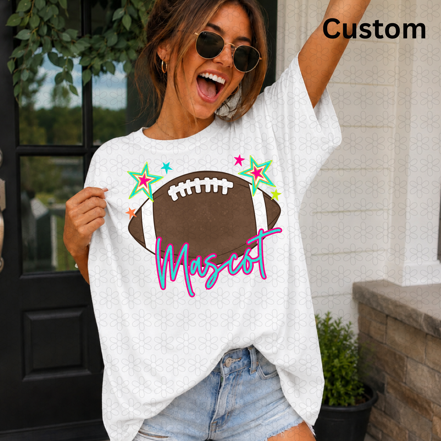 CUSTOM Orange and teal MASCOT teal football Completed Tee