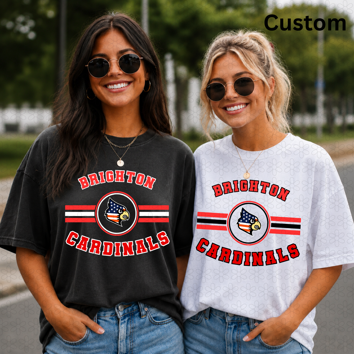 CUSTOM Striped Circle Mascot School Spirit-MUST EMAIL LOGO Completed Tee