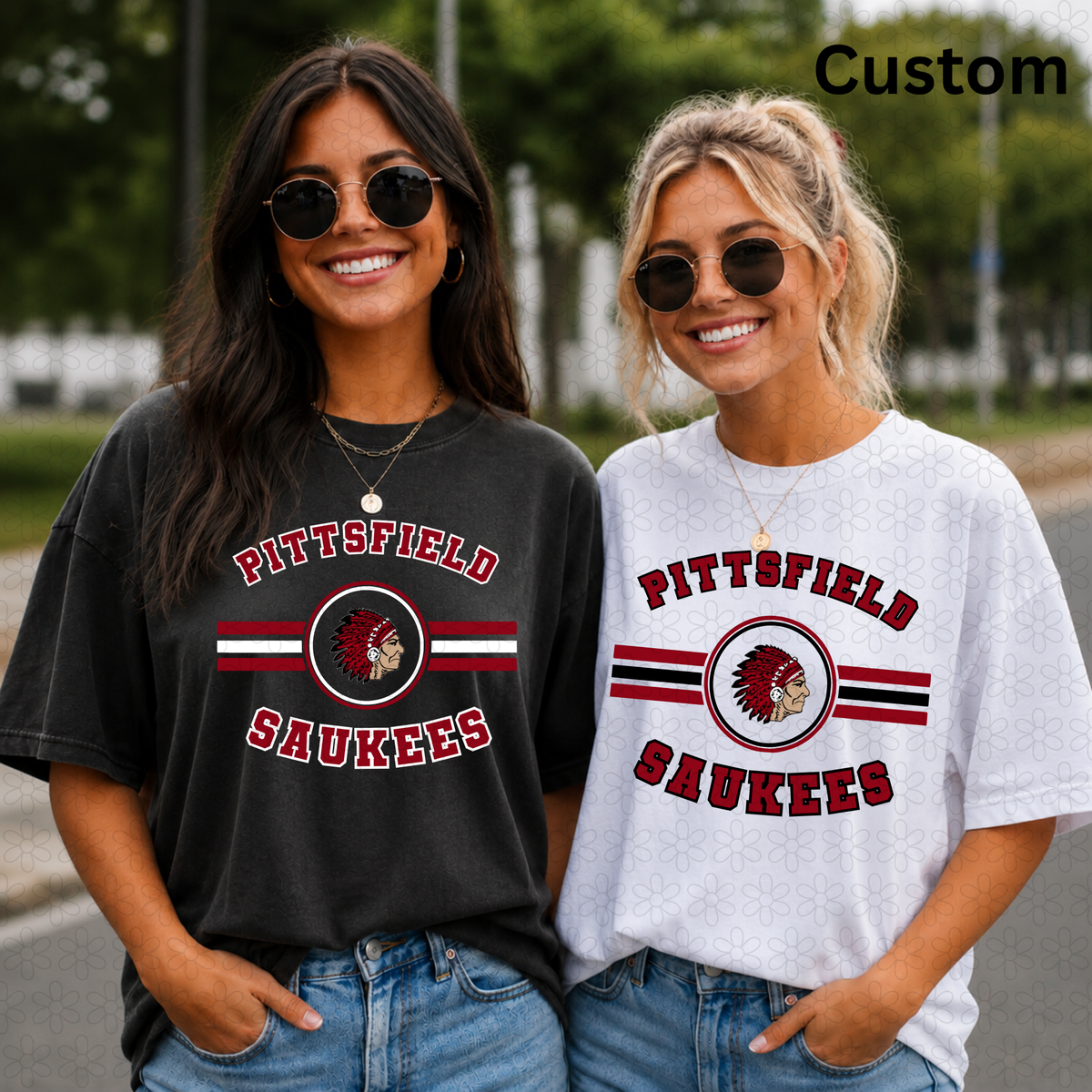 CUSTOM Striped Circle Mascot School Spirit-MUST EMAIL LOGO Completed Tee