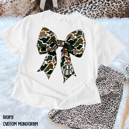 Camo Bow Custom Monogram DTF Transfer