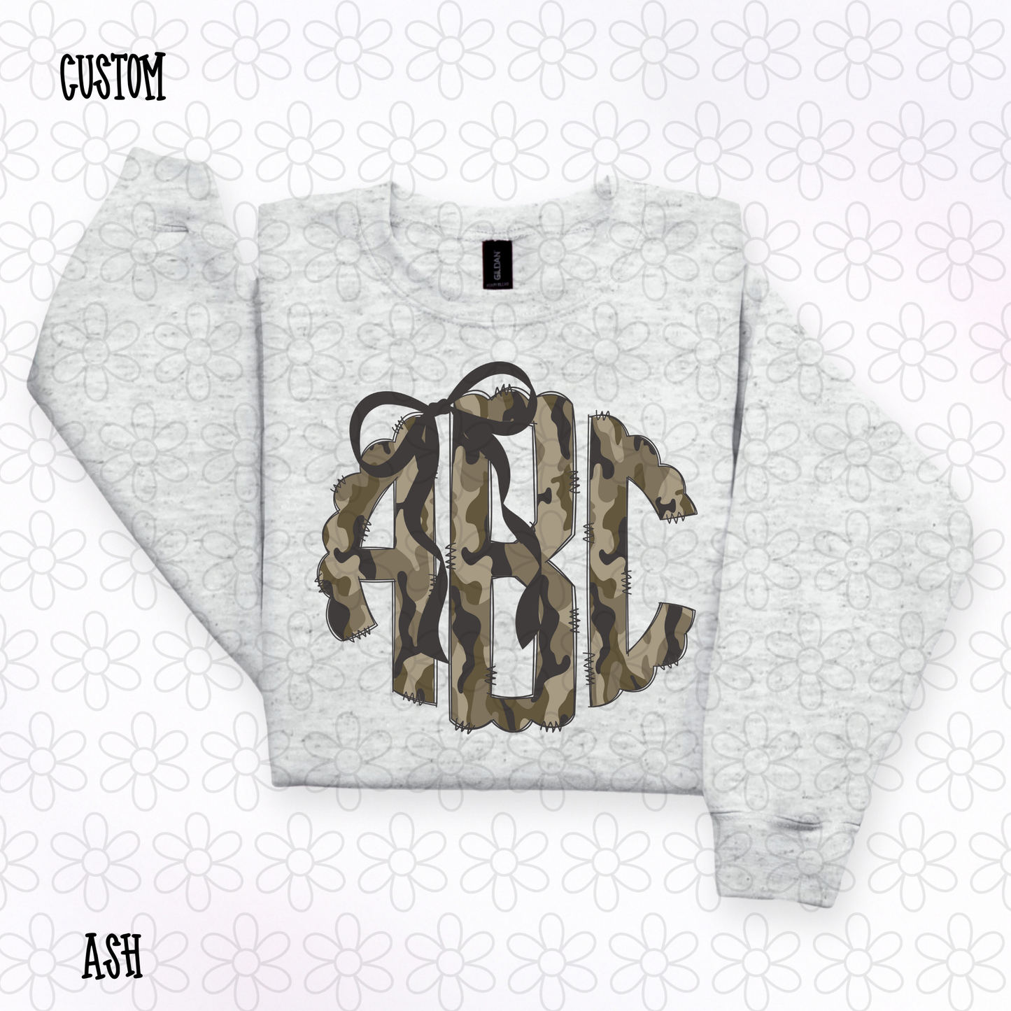 Camo Brown Bow Custom Monogram Completed Tee