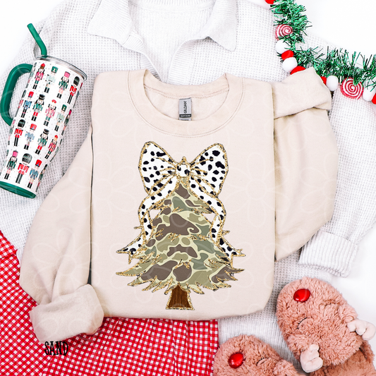 Camo Christmas Tree Bow Completed Tee