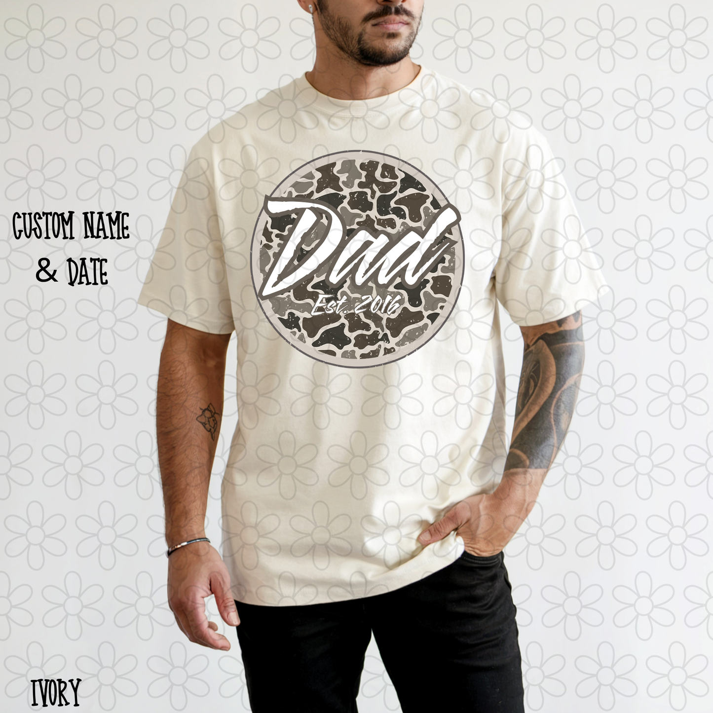 Camo Circle Custom Name & Date Completed Tee