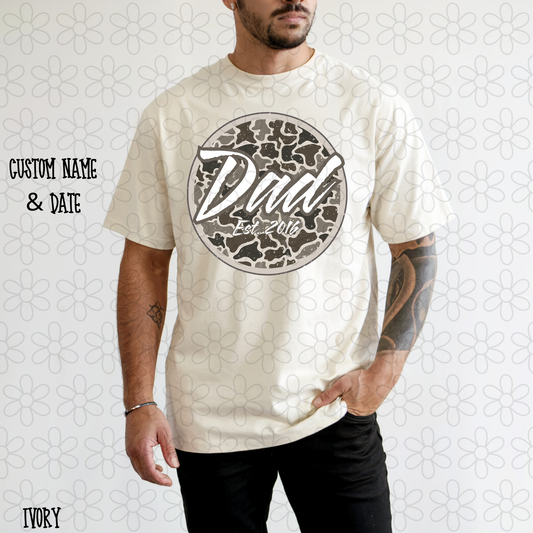 Camo Circle Custom Name & Date Completed Tee