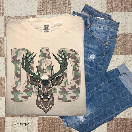 Camo Dad Deer Green Antlers Completed Tee