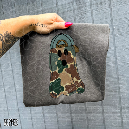 Camo Ghost Hat Kids Completed Tee