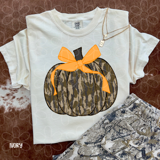Camo Glitter Pumpkin Orange Bow DTF Transfer