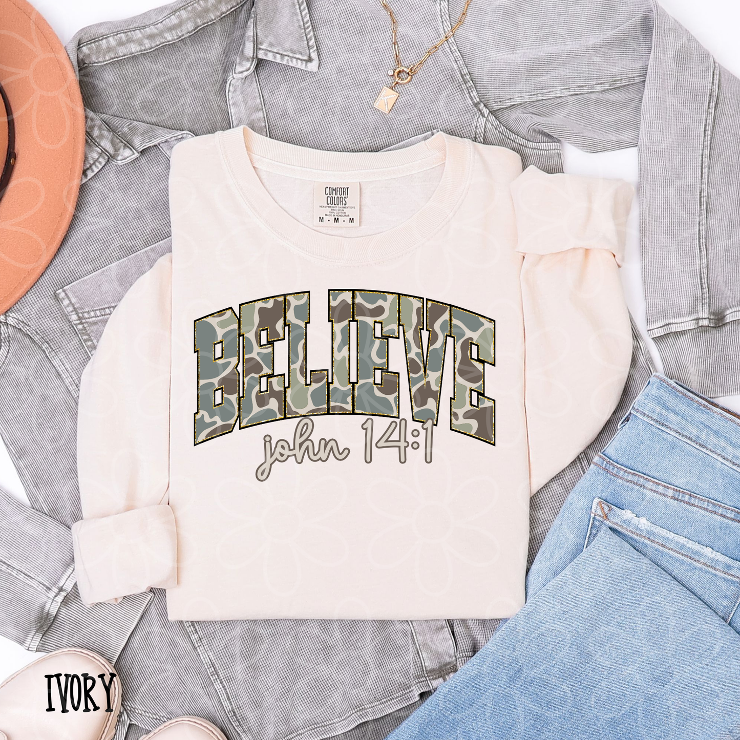 Camo Gold Believe DTF Transfer