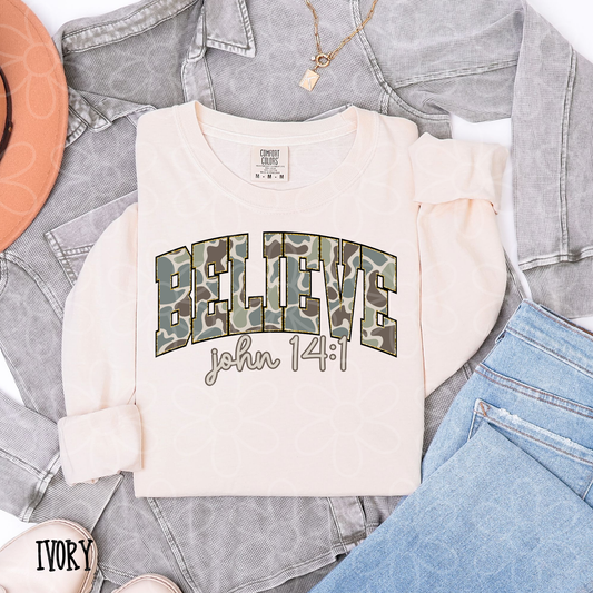 Camo Gold Believe DTF Transfer
