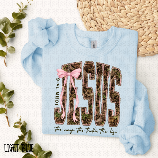 Camo Jesus Pink Bow Black The Way The Truth The Life Kids Completed Tee