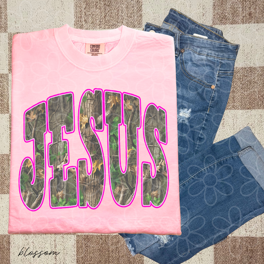 Camo Jesus Pink Outline DTF Transfer