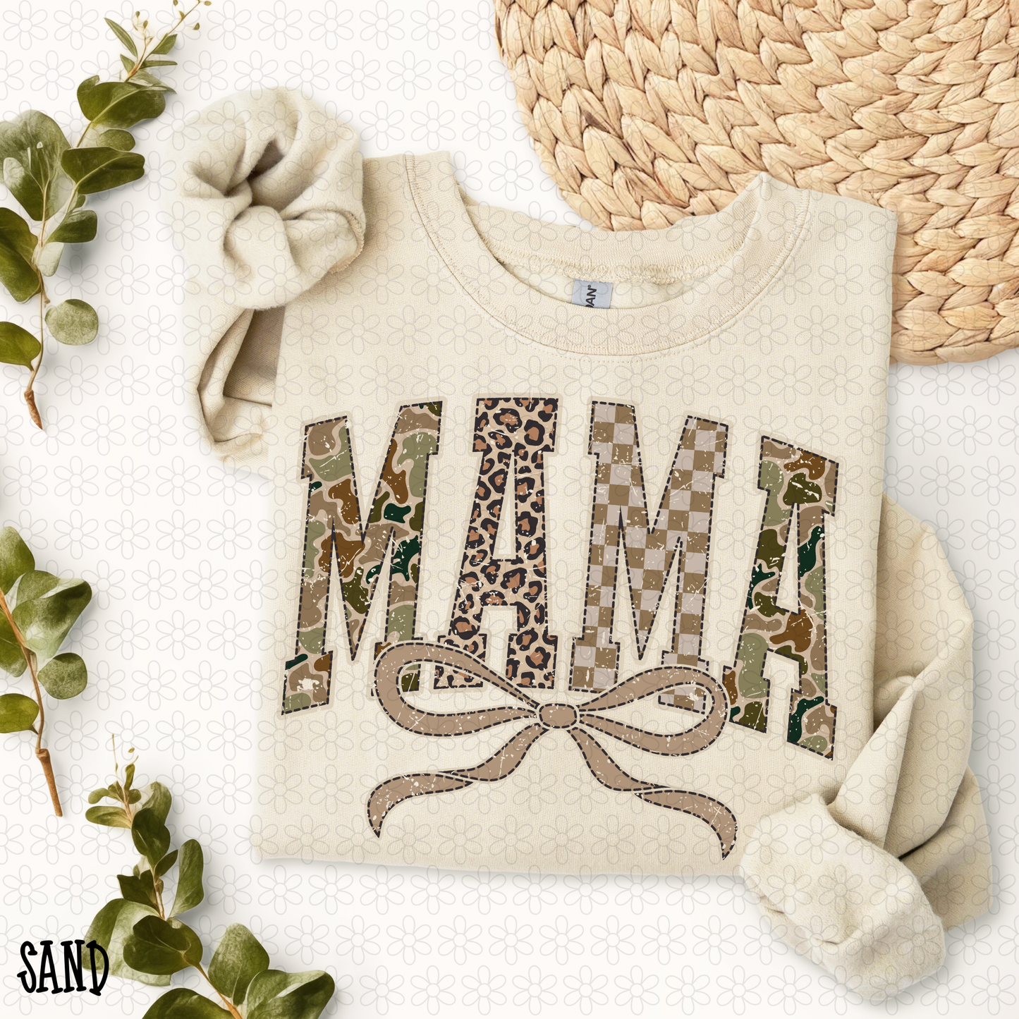 Camo Leopard Brown Check Mama Bow Completed Tee