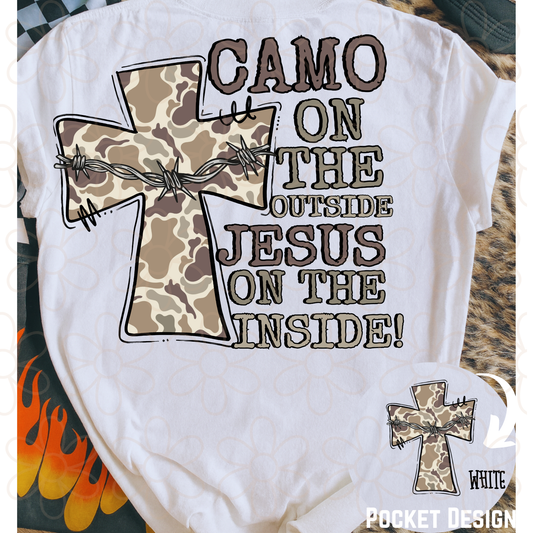 Camo On The Outside Jesus On The Inside DTF Transfer