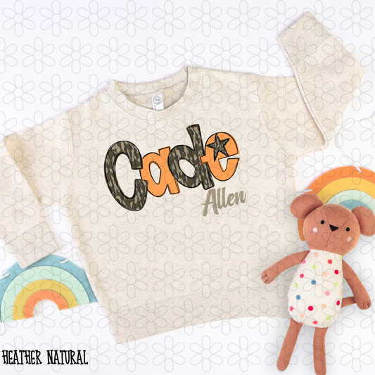 Camo Orange Custom Name Completed Tee