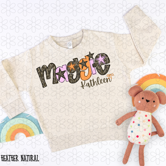 Camo Orange Pink Custom Name Kids Completed Tee