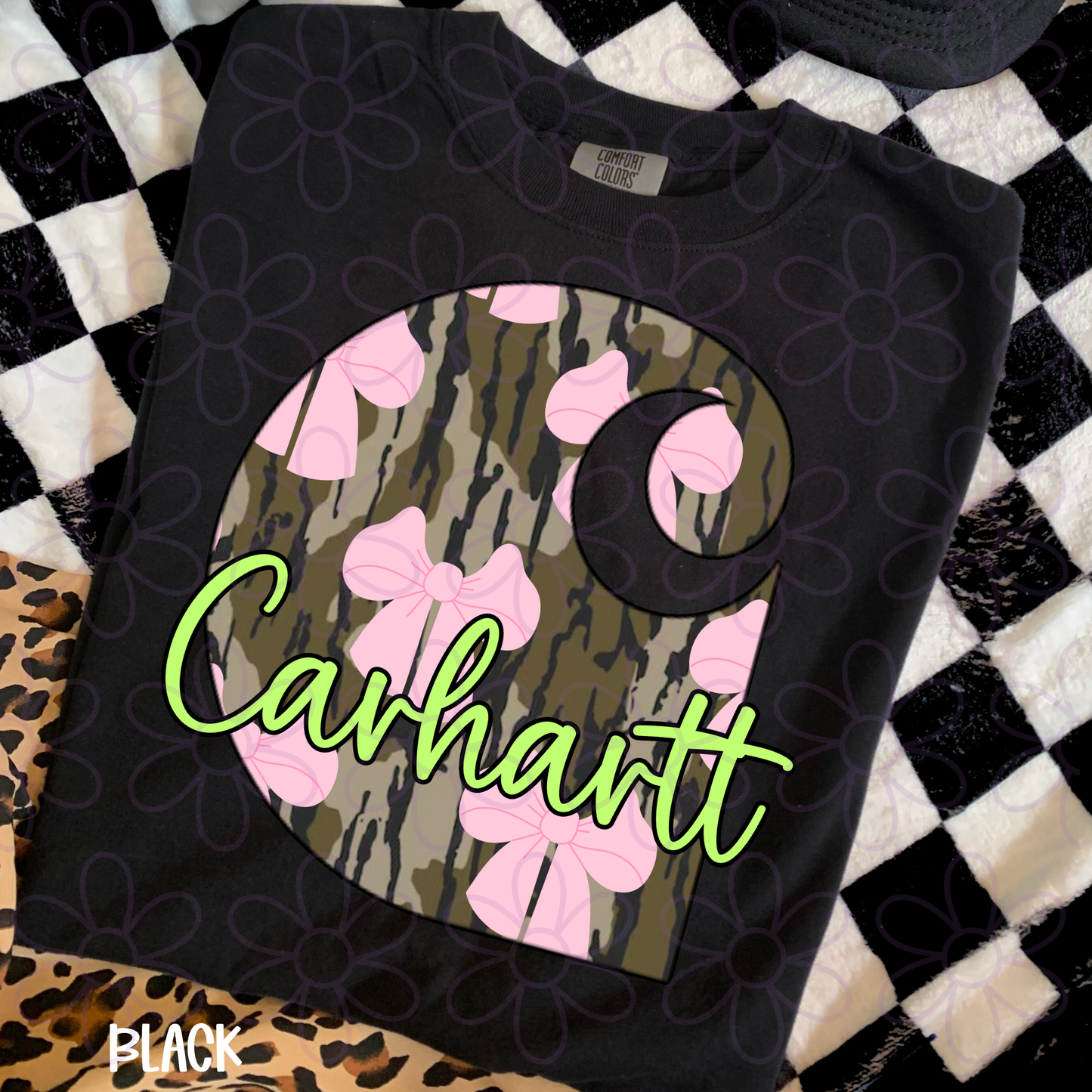 Camo Pink Bows Green Carhartt Kids Completed Tee