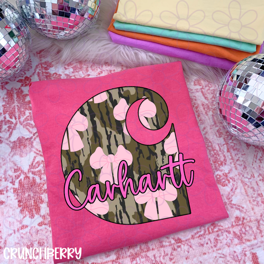 Camo Pink Bows Pink Carhartt DTF Transfer