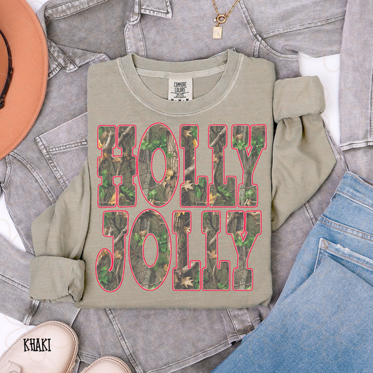 Camo Pink Holly Jolly Kids Completed Tee