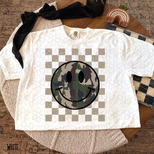 Camo Smiley Checkered Kids Completed Tee