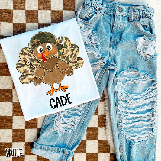 Camo Turkey Hat Custom Name Completed Tee