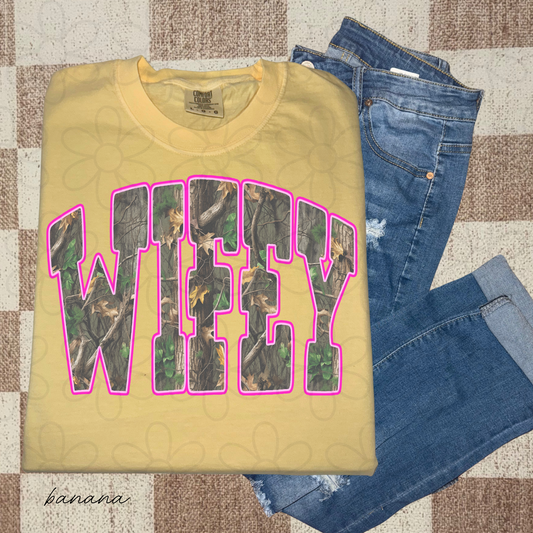 Camo Wifey Pink Outline DTF Transfer