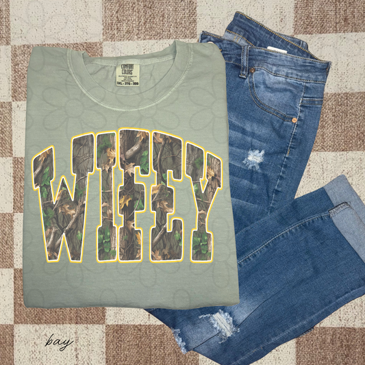 Camo Wifey Yellow Outline Completed Tee