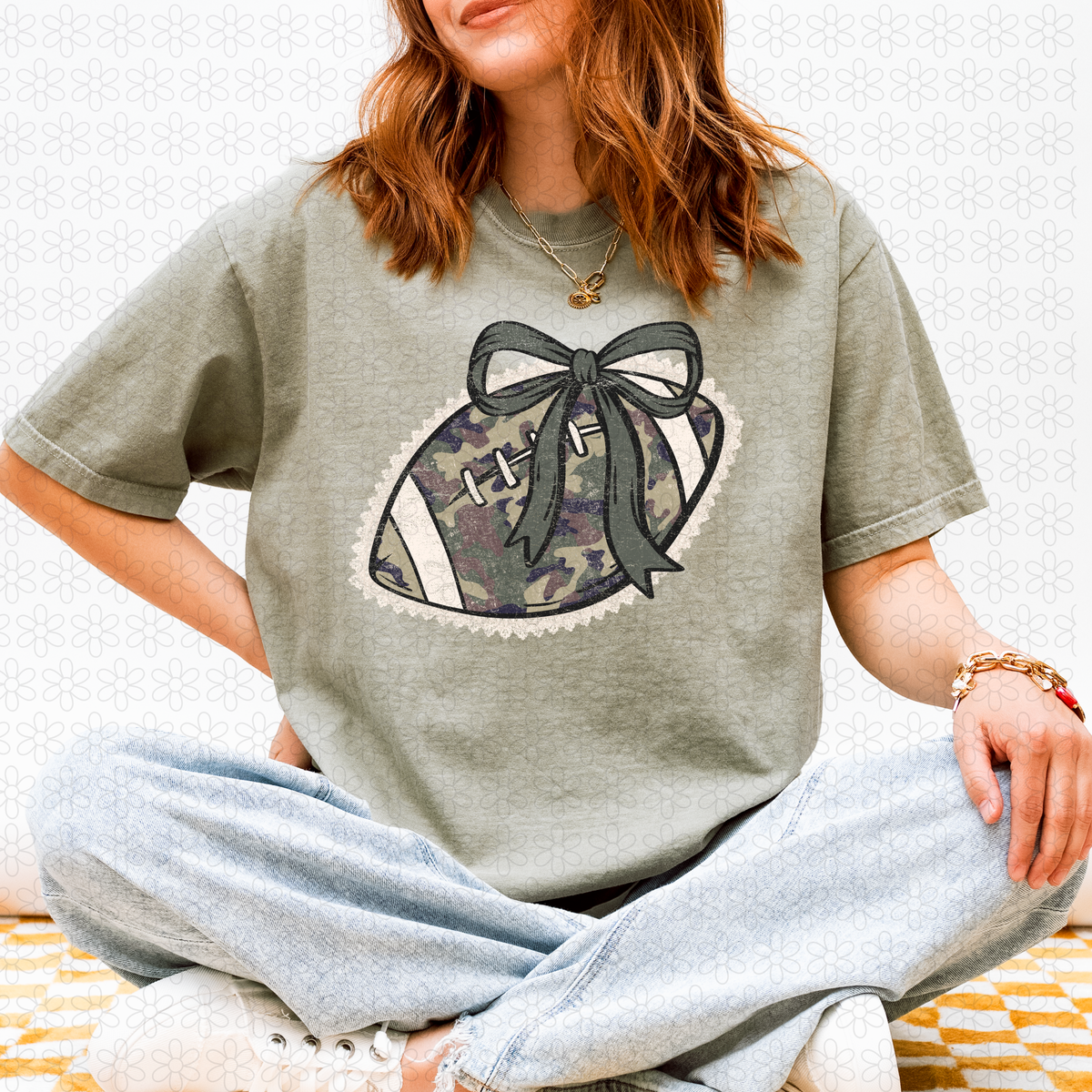 Camo Football Coquette Completed Tee