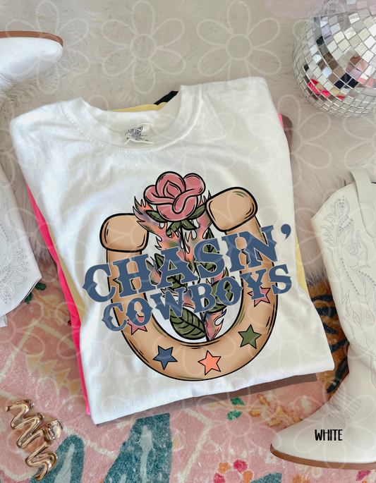 Chasin Cowboys Horseshoe Flower Completed Tee