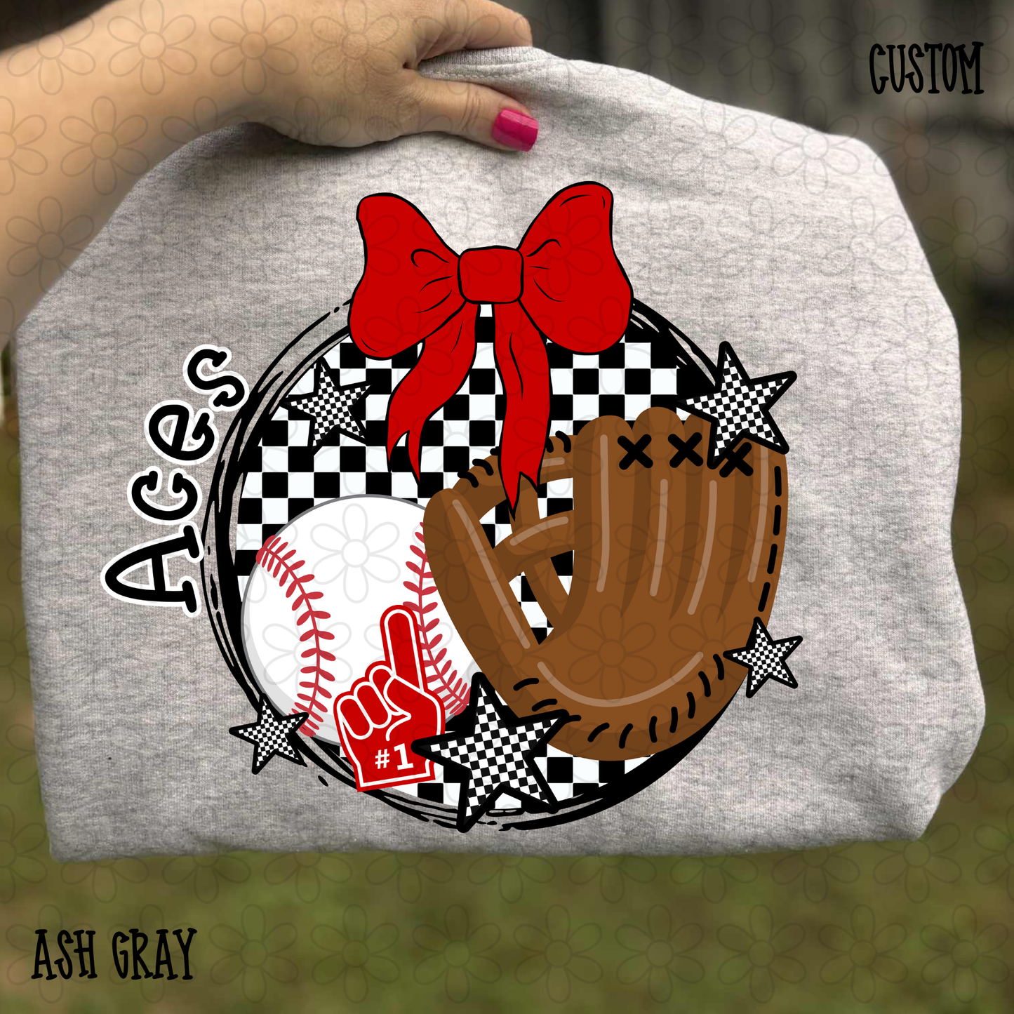 Checkered Circle Baseball Custom Name Completed Tee