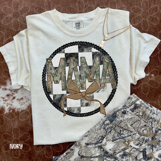 Checkered Circle Camo Mama Completed Tee