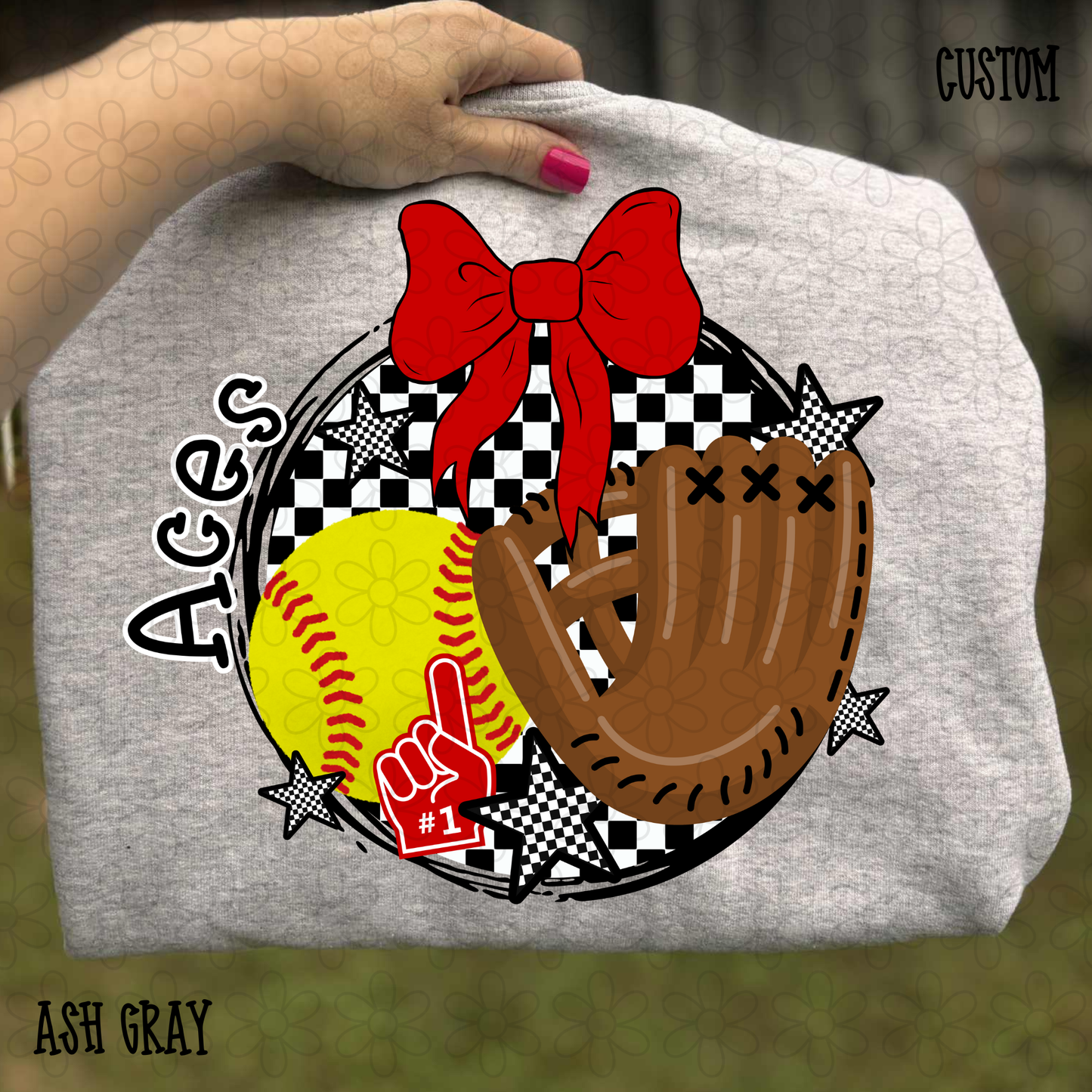 Checkered Circle Softball Custom Name Completed Tee