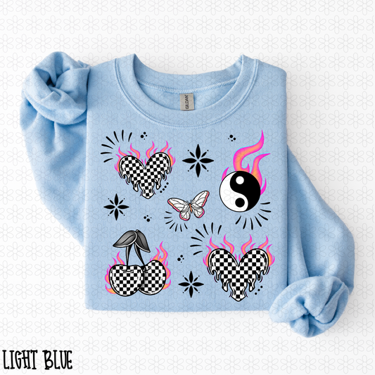 Checkered Flames Retro Collage Kids Completed Tee