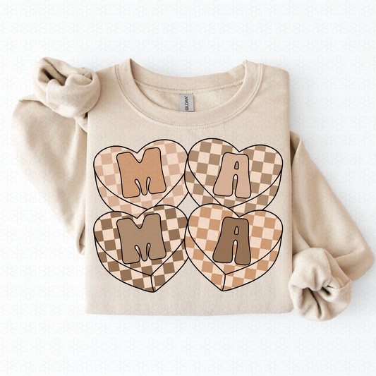 Brown Checkered Hearts Mama Completed Tee