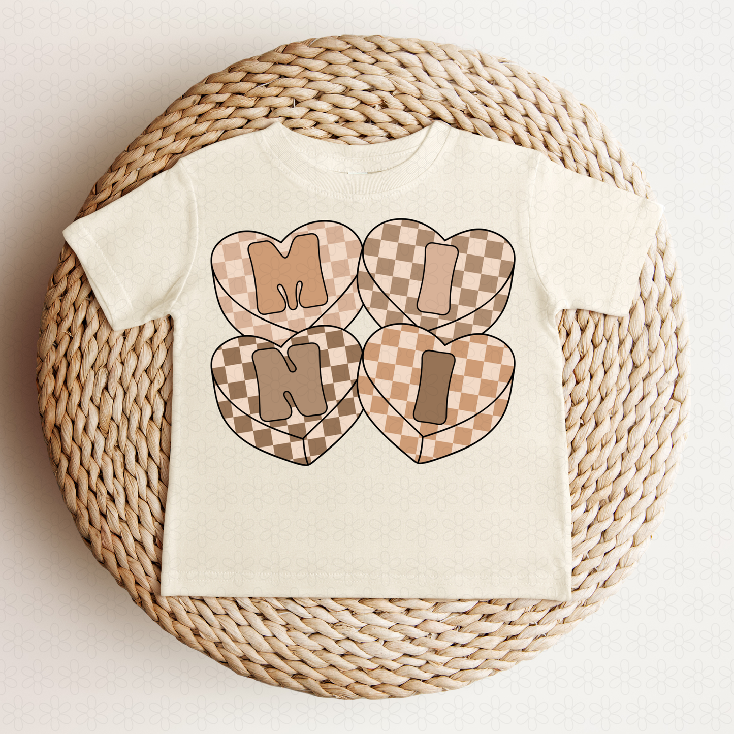 Brown Checkered Hearts Mini Completed Tee