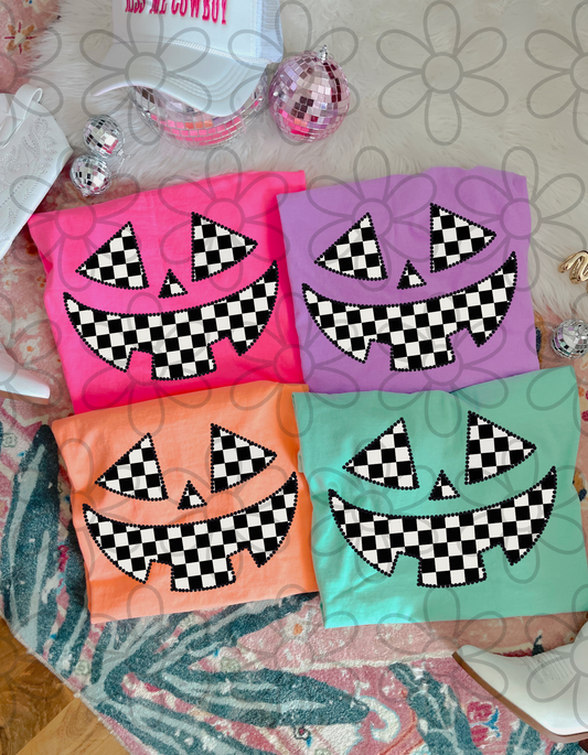Checkered Jack O' Lantern Kids Completed Tee