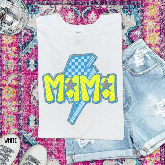Checkered Yellow Mama Blue Bolt Completed Tee