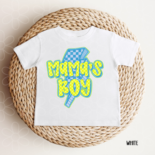 Checkered Yellow Mama's Boy Blue Bolt DTF Transfer