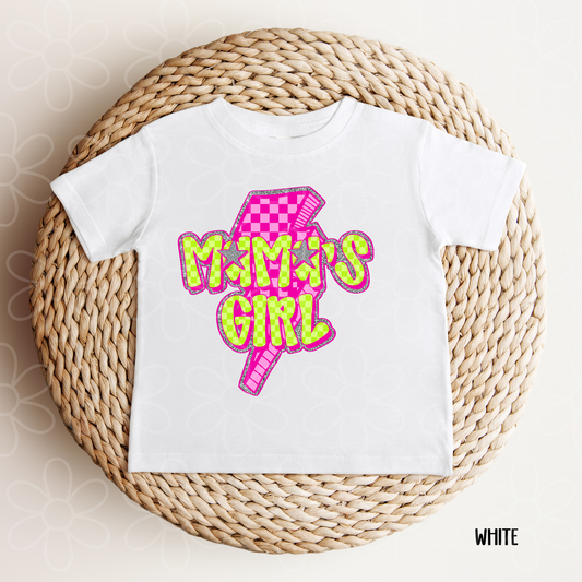 Checkered Yellow Mama's Girl Pink Bolt Kids Completed Tee