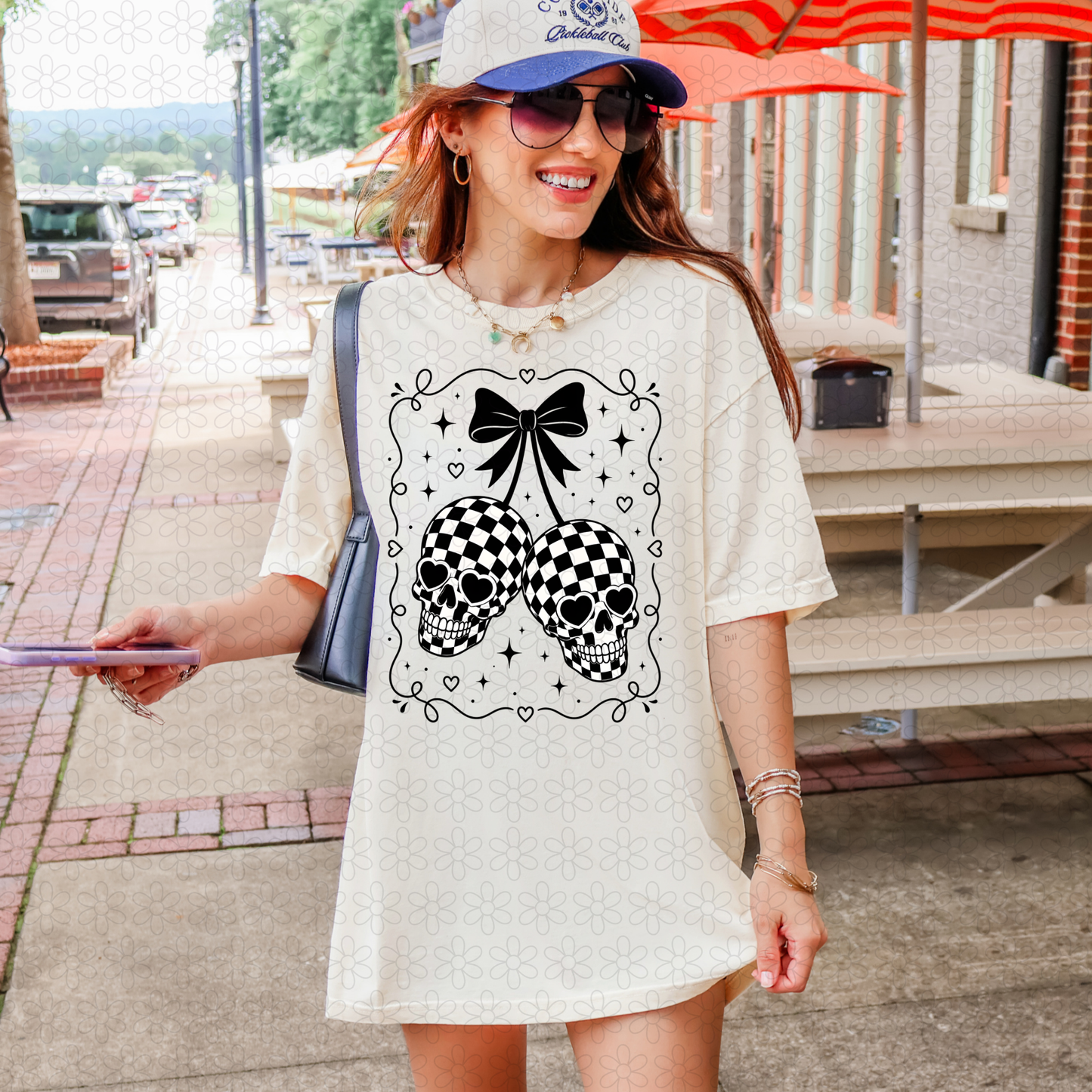 Checkered Coquette Skulls Completed Tee