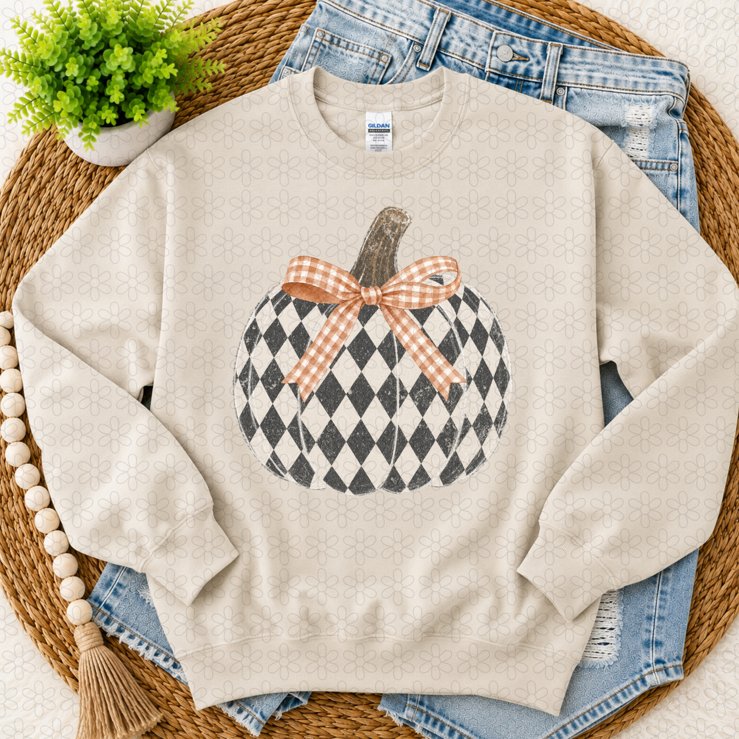 Checkered Fall Pumpkin DTF Transfer
