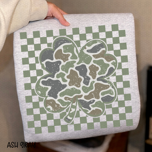 Checkered Four Leaf Clover Camo DTF Transfer