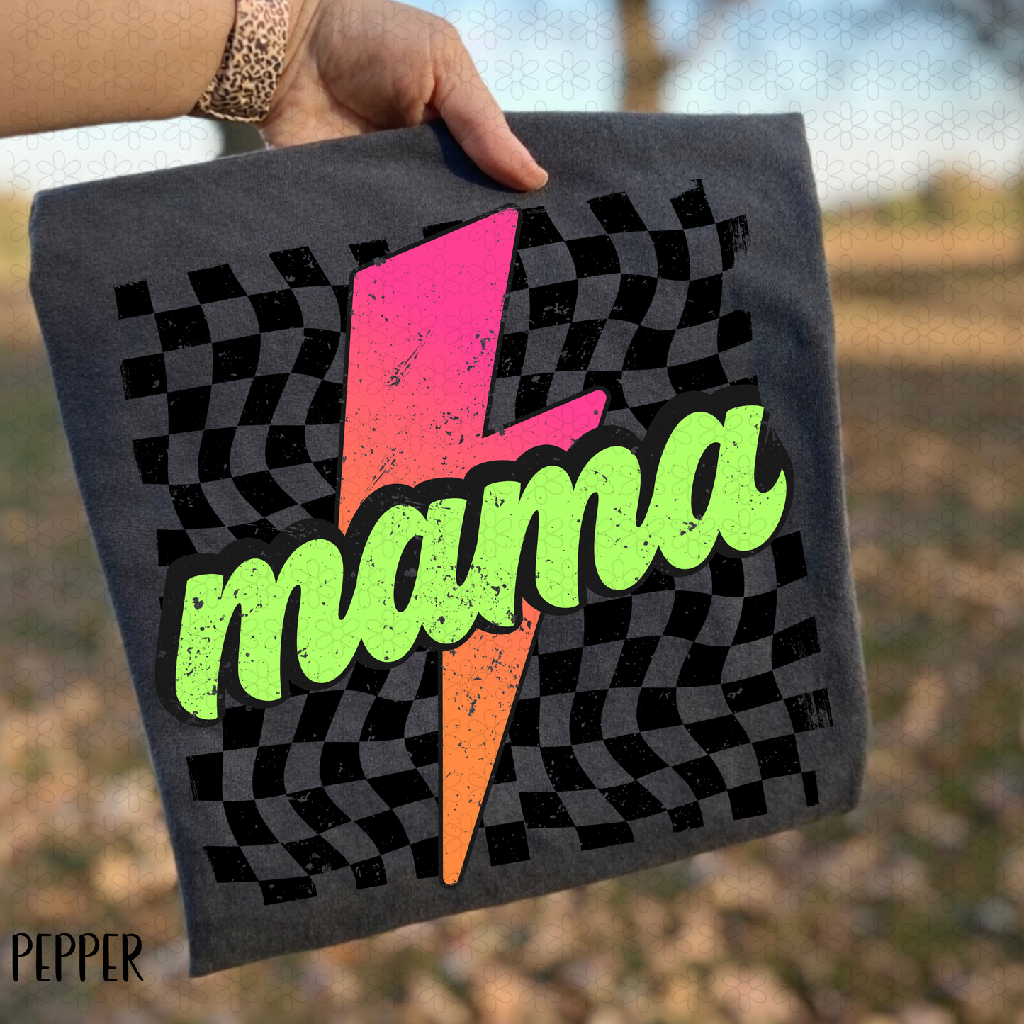 Checkered Neon Mama DTF Transfer