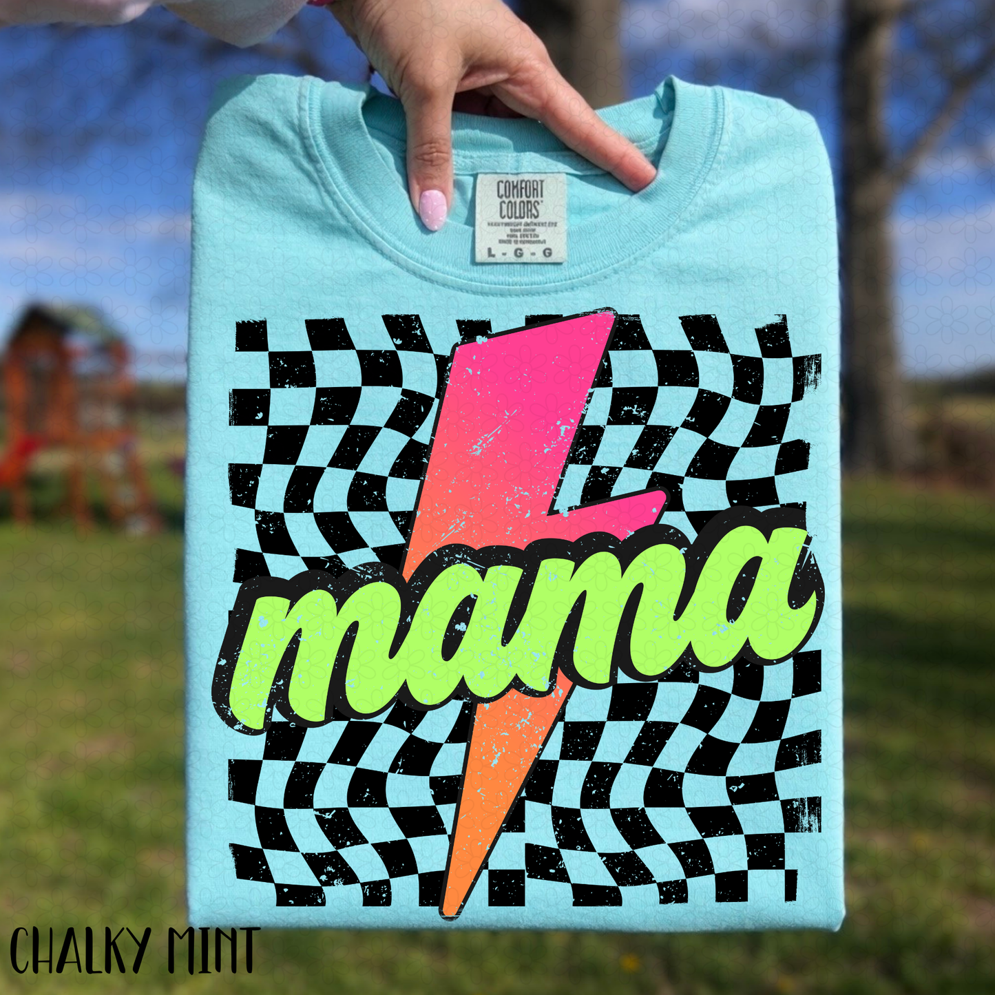 Checkered Neon Mama DTF Transfer